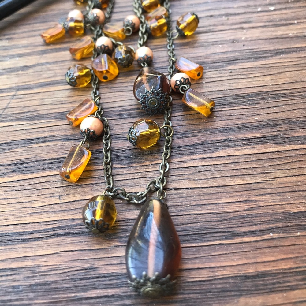 Double Strand Amber and Bronze Necklace - Picture 5 of 6